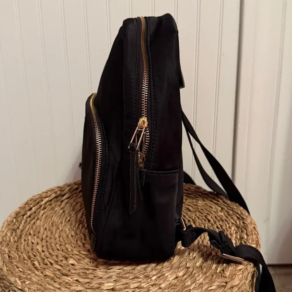 Kate Spade Black Dawn Backpack Nylon Zip Closure Front Pocket Waterbottle Slip